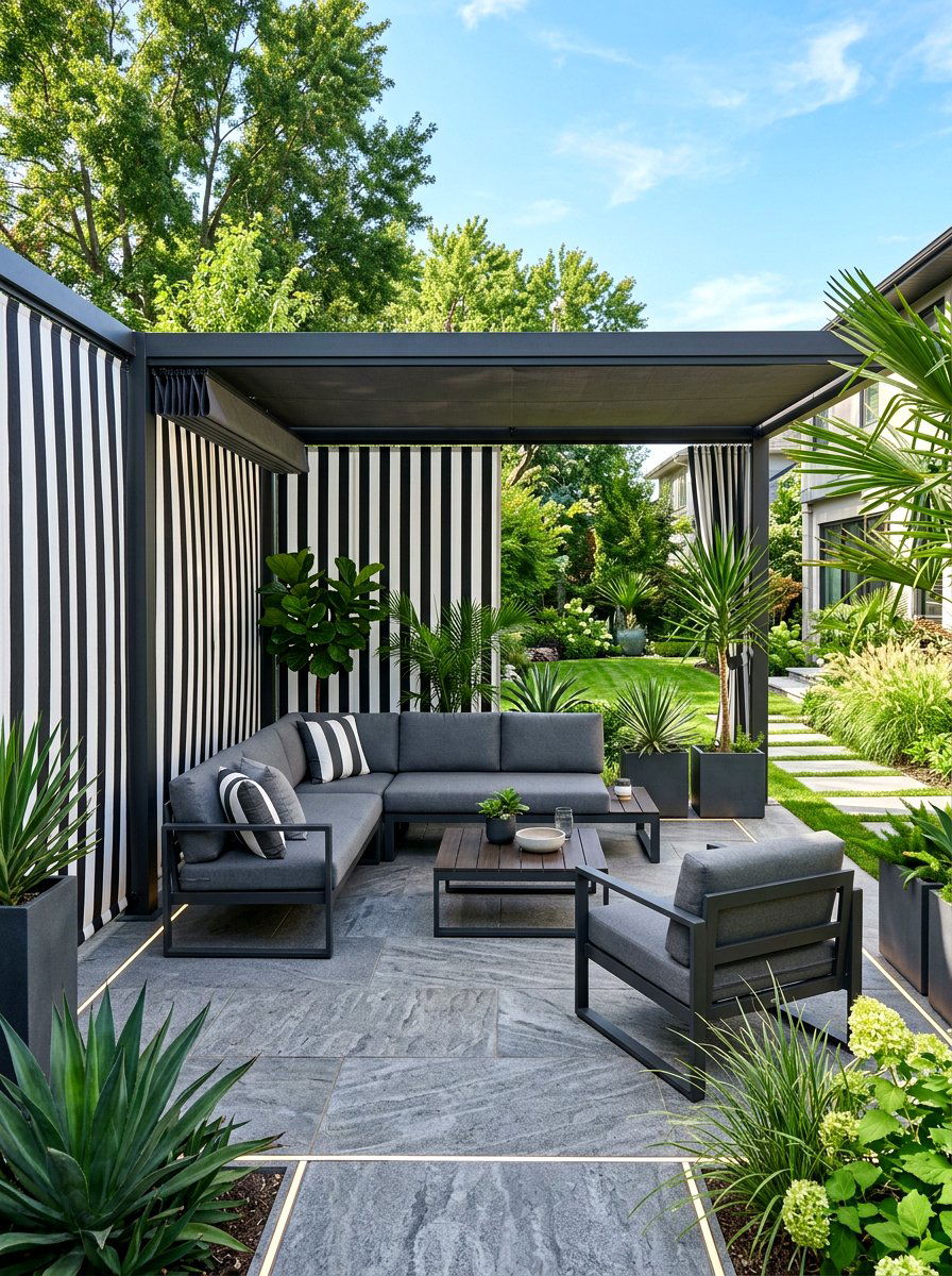 Vertical Stripe Privacy Screen - 30 cabana stripe patio ideas