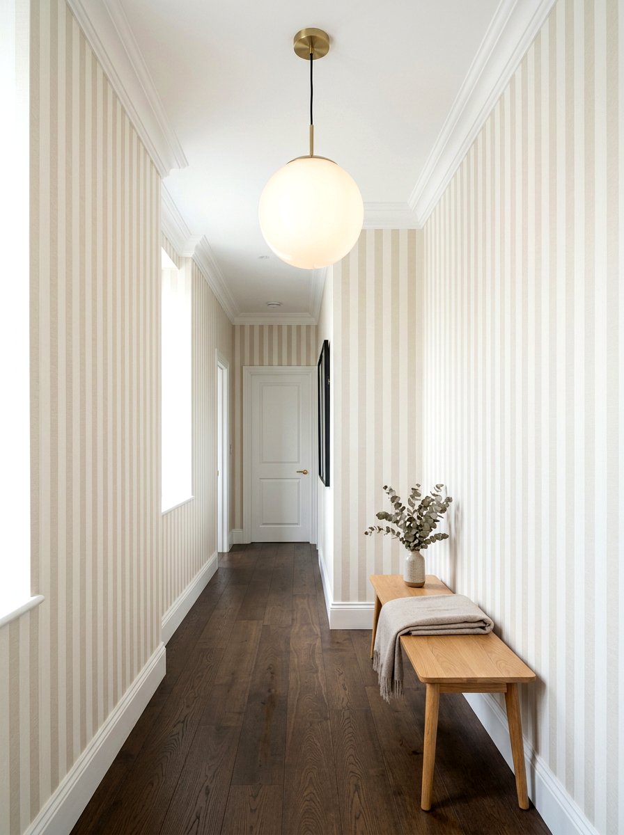 Vertical Stripe Wallpaper - 30 narrow hallway ideas