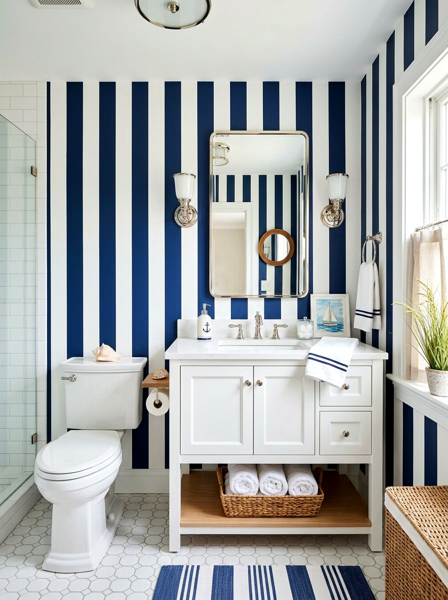 Vertical Stripe Wallpaper - 30 wallpapered powder room ideas