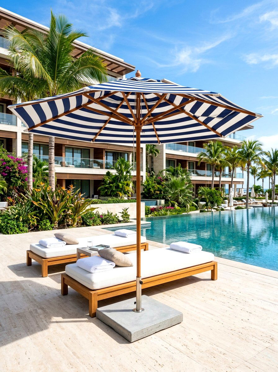 Vertical Striped Cabana Pool Umbrella - 30 poolside striped umbrellas ideas