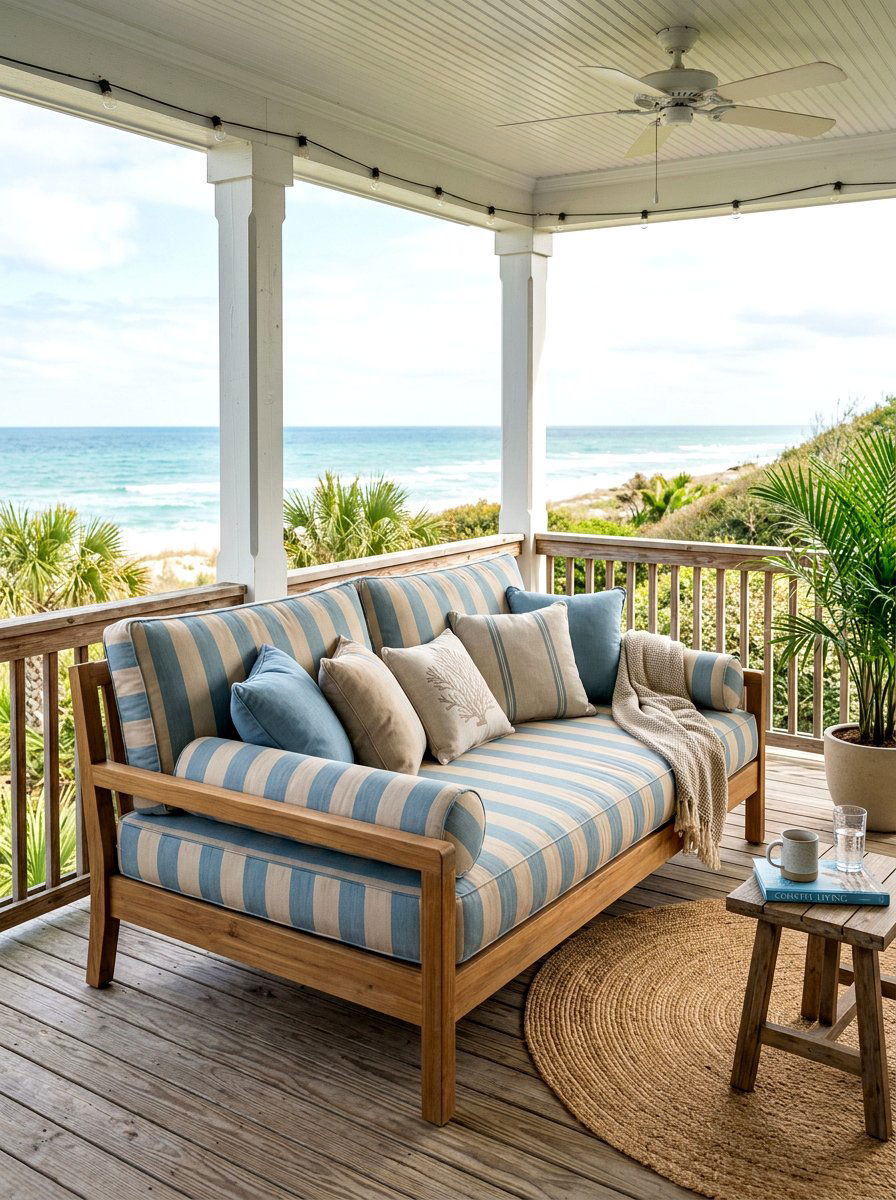 Vertical Striped Porch Daybed - 30 striped outdoor cushion porch ideas