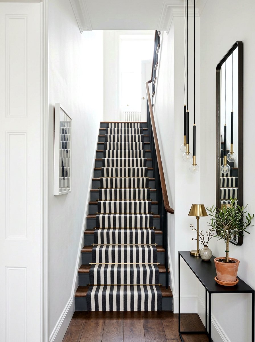Vertical Striped Stair Runner - 30 dramatic stair runner ideas