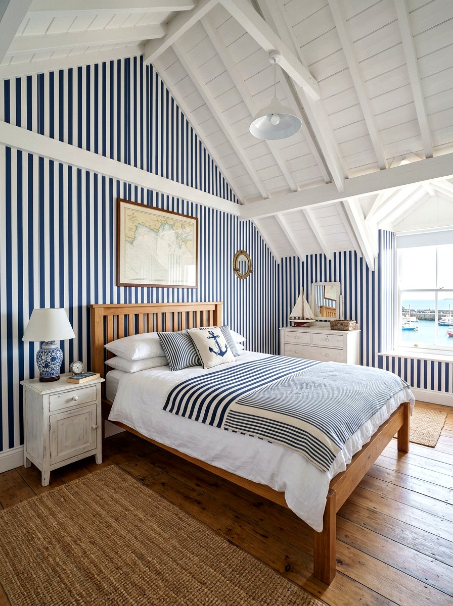 Vertical Striped Wallpaper - 30 tiny cottage bedroom ideas
