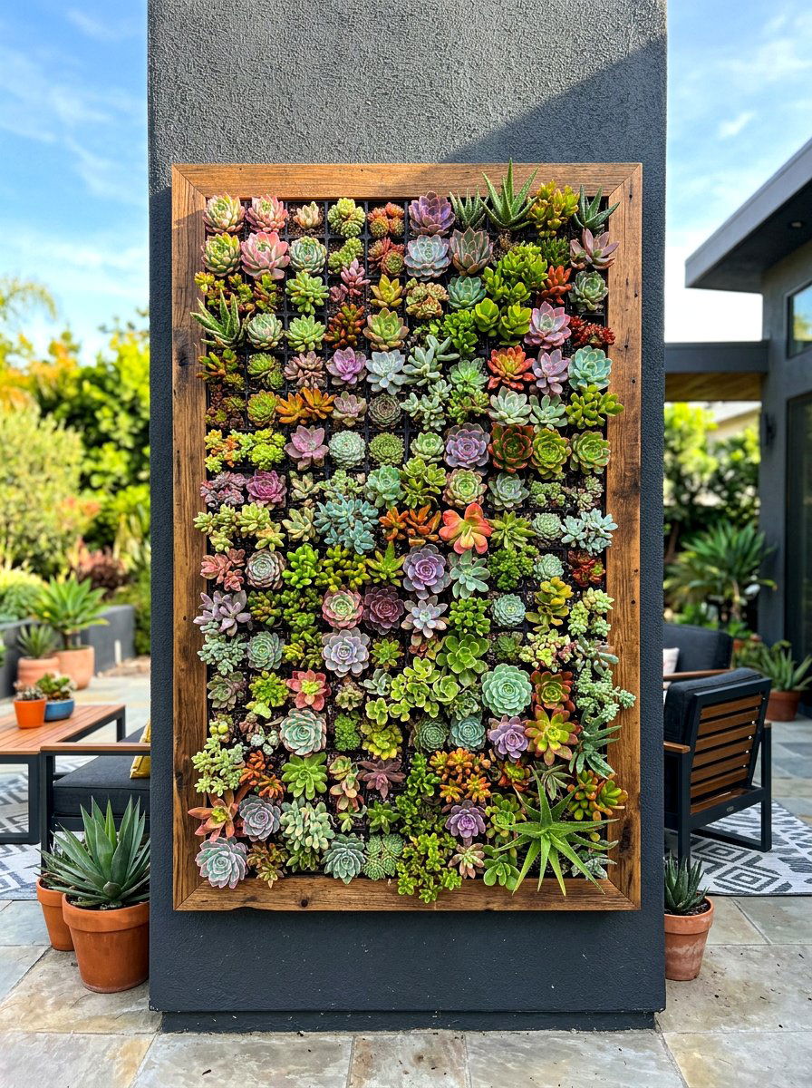 Vertical Succulent Wall - 30 drought smart backyard ideas