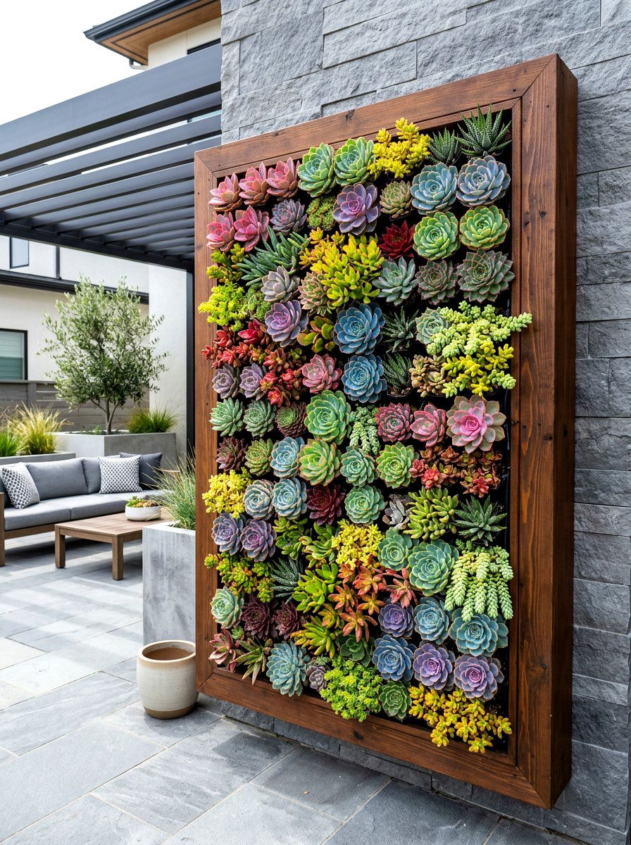 Vertical Succulent Wall - 30 low water backyard ideas