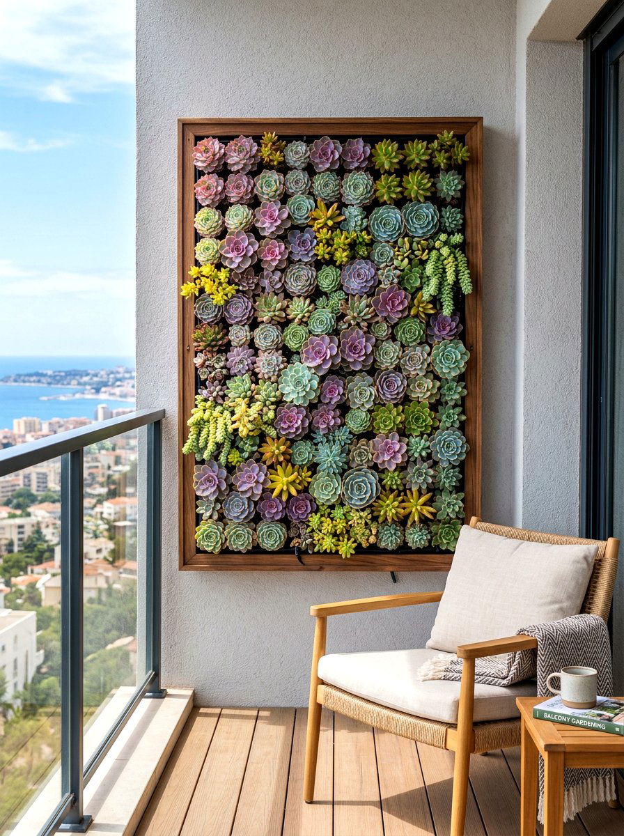 Vertical Succulent Wall Planter - 30 balcony privacy planter ideas