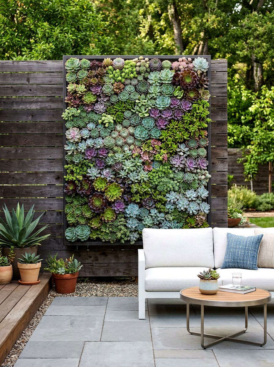 Vertical Succulent Wall - 30 bohemian backyard ideas