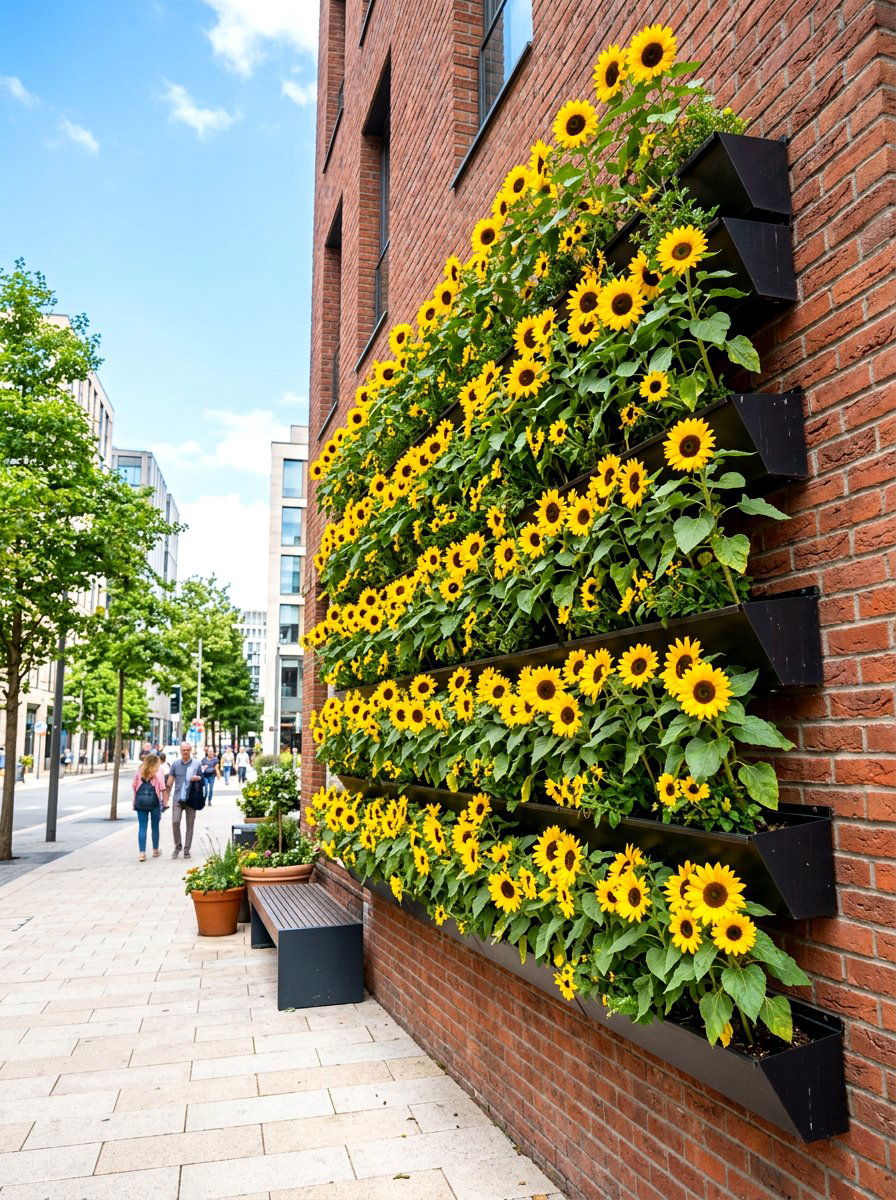 Vertical Sunflower Wall - 30 sunflower patch ideas