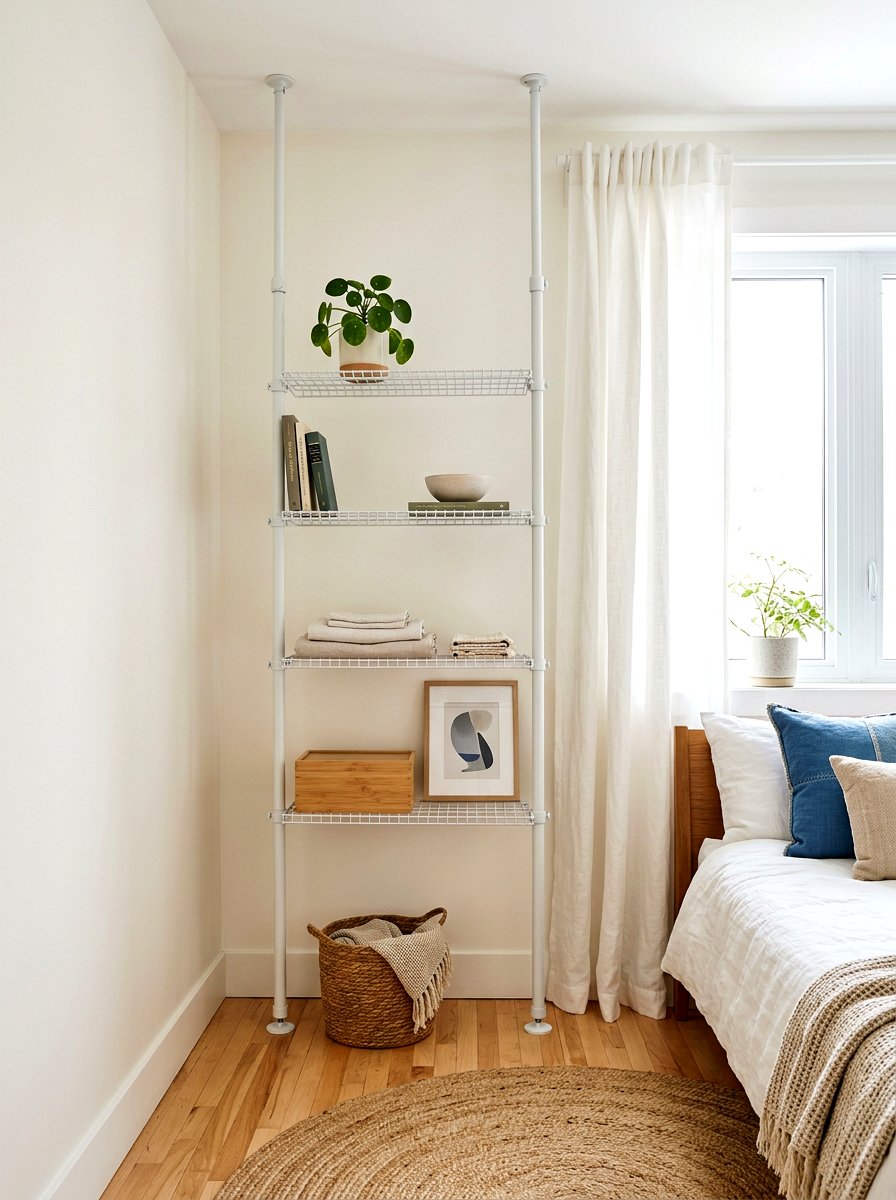 Vertical Tension Pole Rack - 30 hidden shoe storage apartment ideas