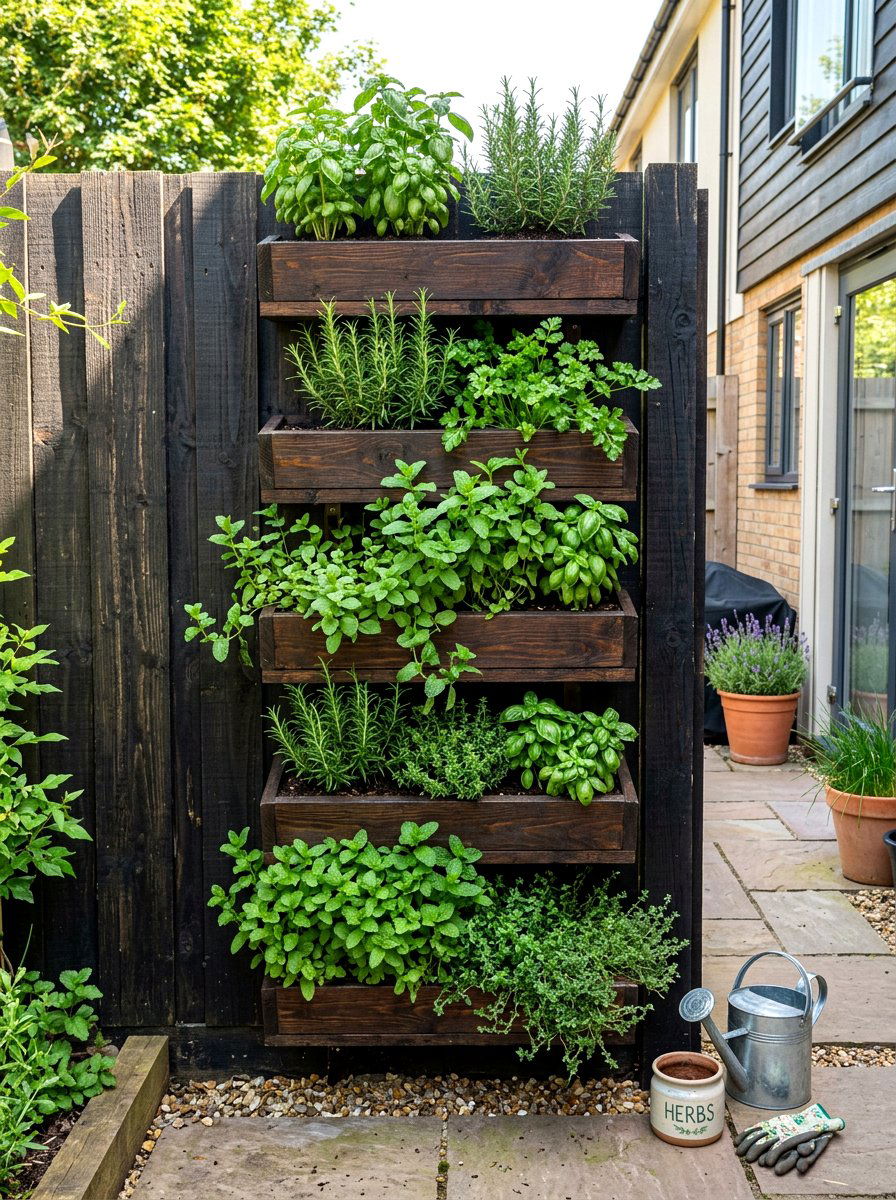 Vertical Tiered Herb Garden - 30 fence line flower bed ideas