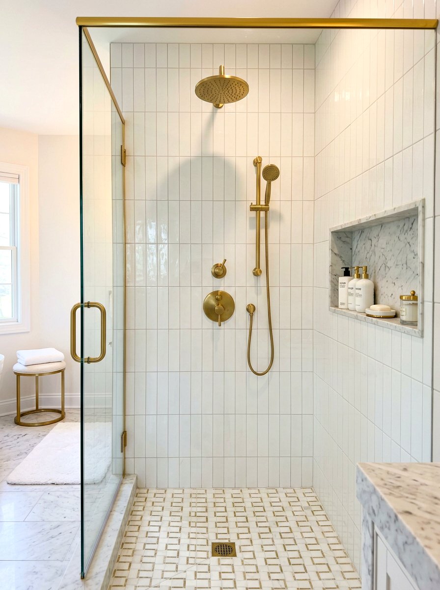 Vertical Tile With Gold Hardware - 30 vertical tile shower ideas