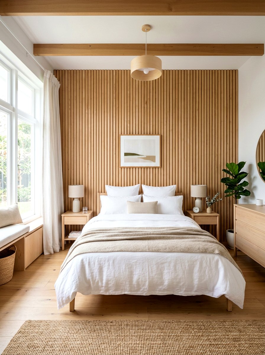 Vertical Timber Batten - 30 headboard wall ideas