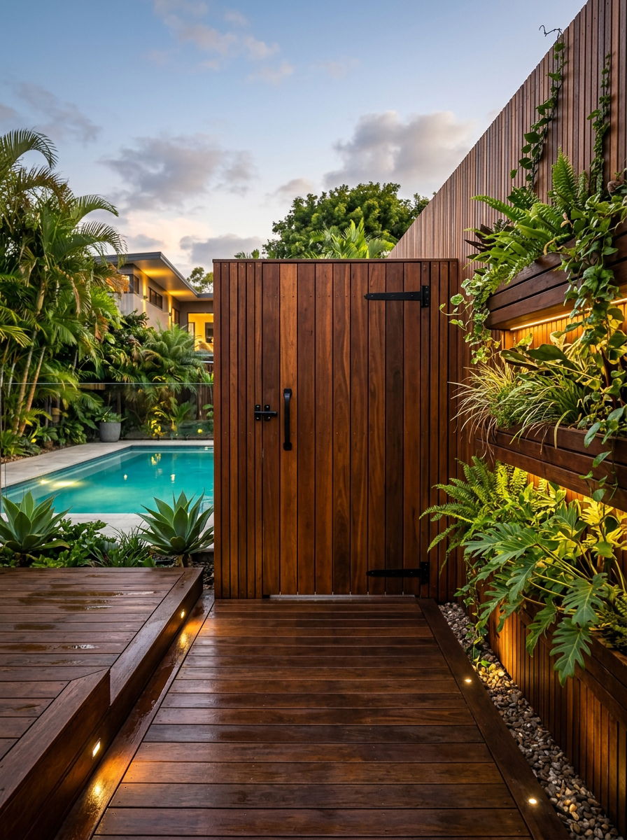 Vertical Timber Pool Gate - 30 pool gate ideas