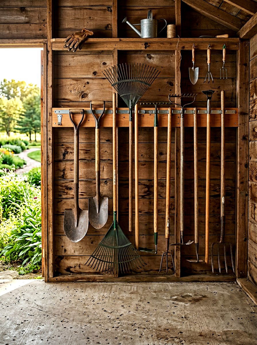 Vertical Tool Rack - 30 garden shed storage ideas