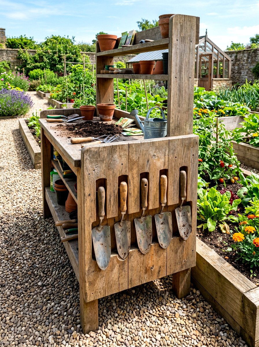 Vertical Tool Slots - 30 potting bench storage ideas