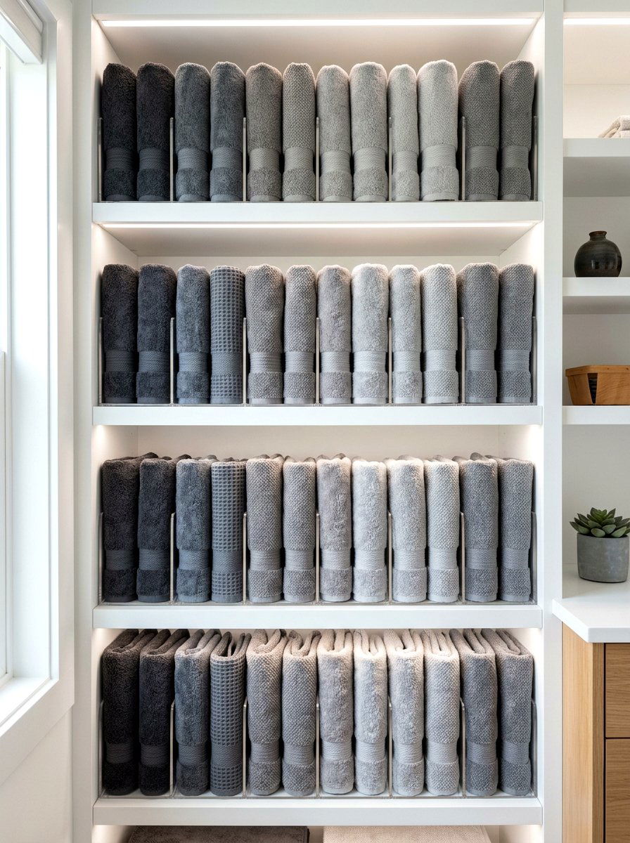 Vertical Towel Stacking - 30 linen cupboard styling ideas