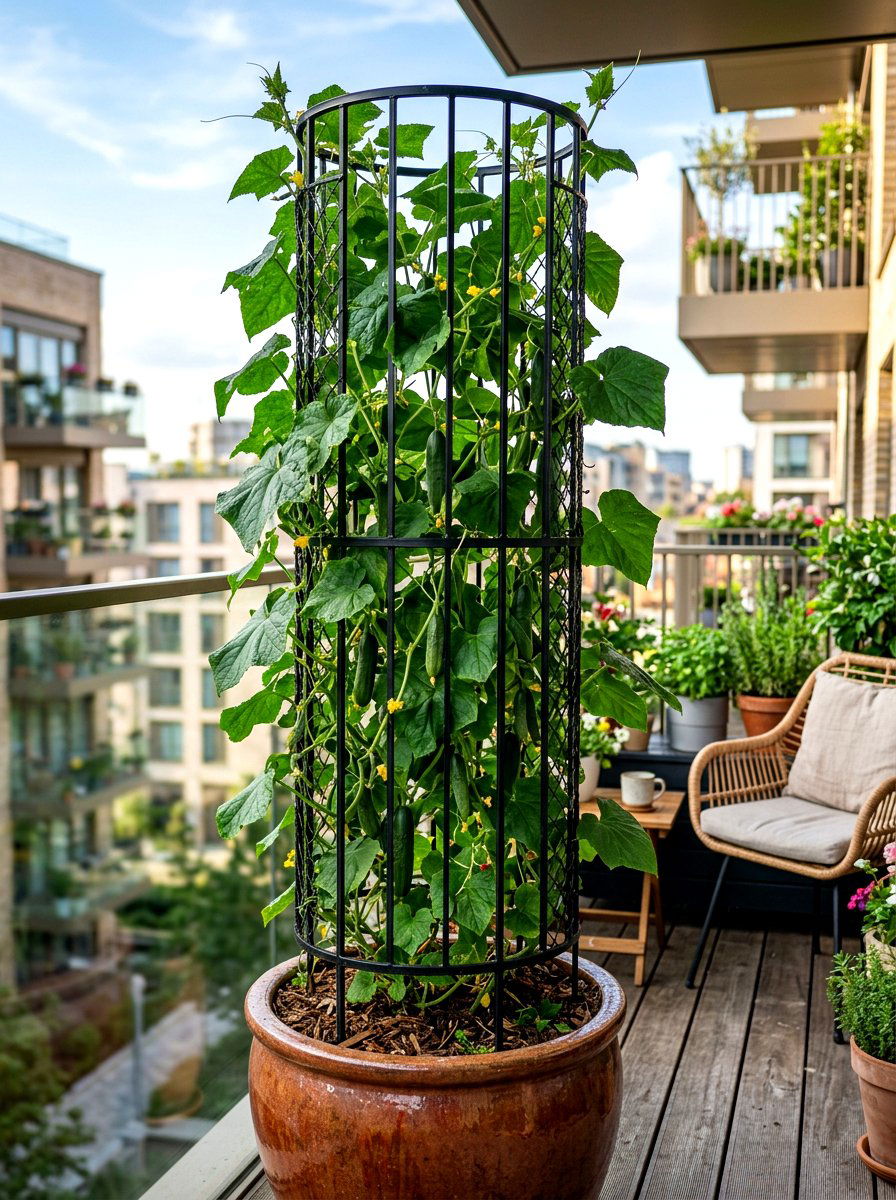 Vertical Tower Cage - 30 vegetable garden trellis ideas