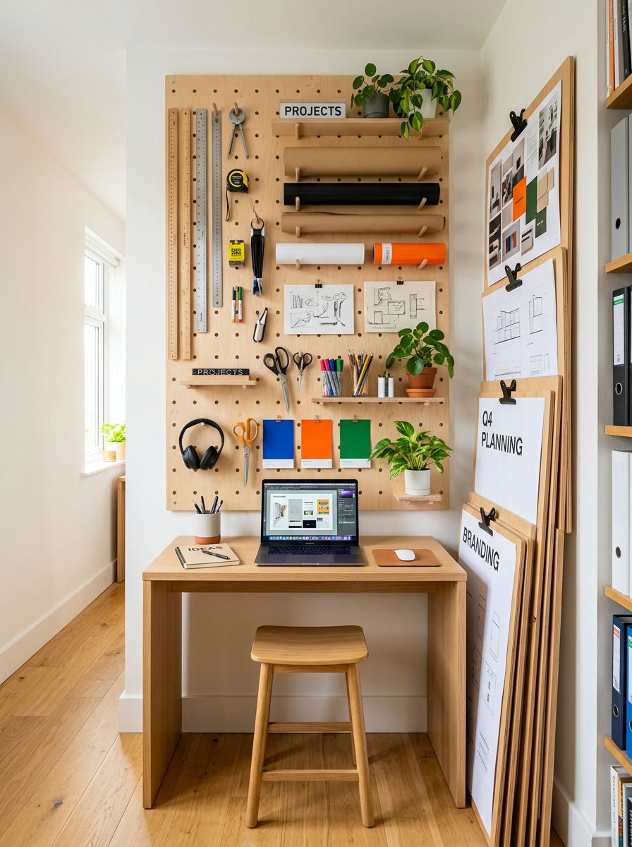 Vertical Wall Pegboard - 30 office pegboard ideas