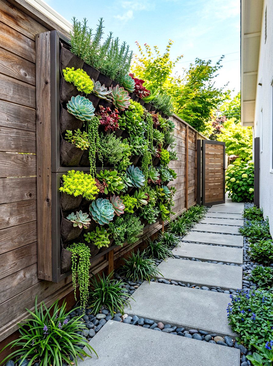 Vertical Wall Planter - 30 side yard privacy fence landscaping ideas
