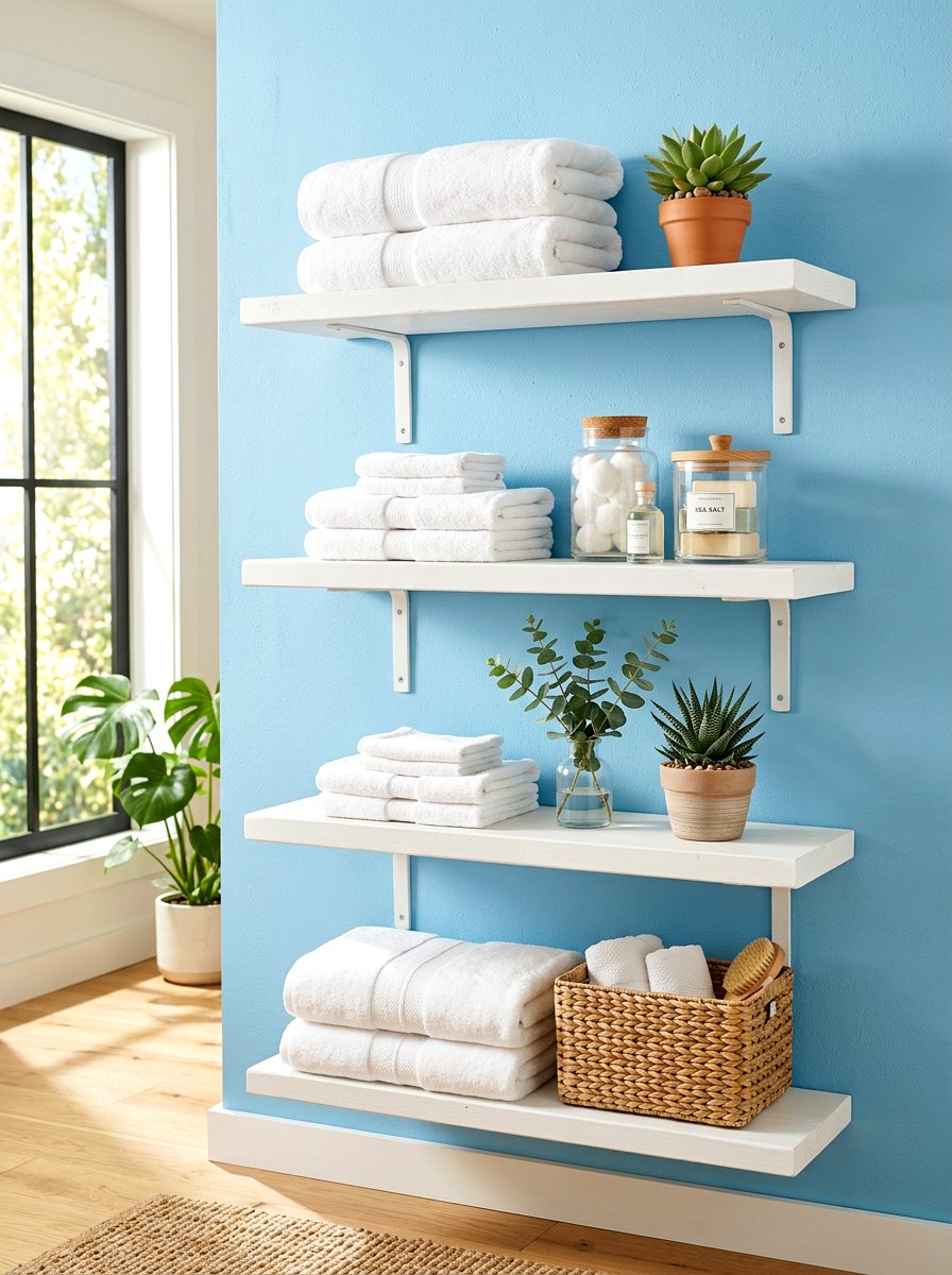 Vertical Wall Shelving - 30 tiny apartment bathroom ideas