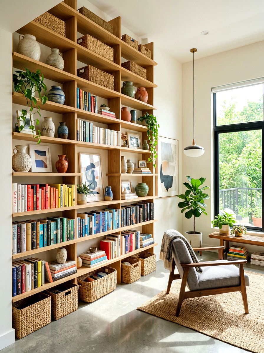 Vertical Wall Shelving - 30 tiny apartment decor ideas