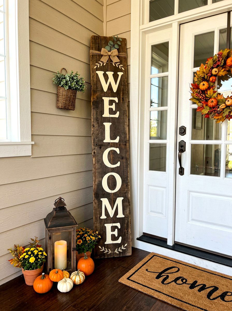 Vertical Welcome Sign - 30 front stoop styling ideas