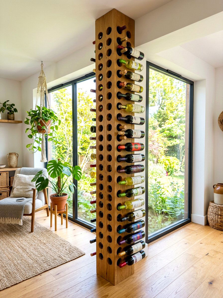 Vertical Wine Storage Column - 30 wine wall display ideas