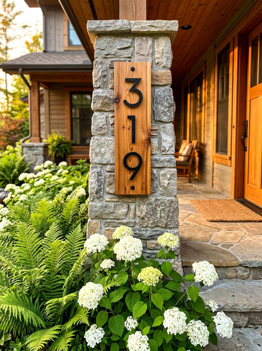 Vertical Wood Number Plaque - 30 house numbers curb appeal ideas