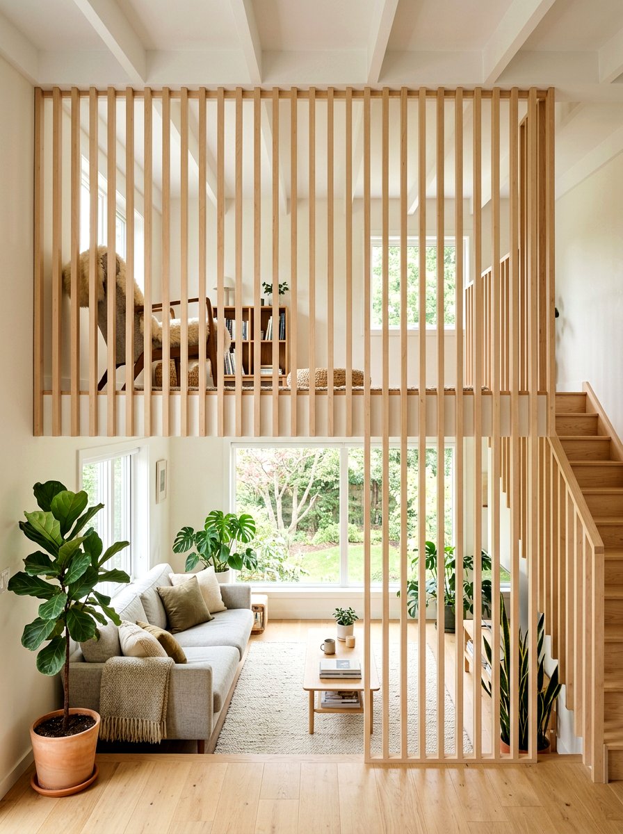 Vertical Wood Slat Railing - 30 open loft railing ideas