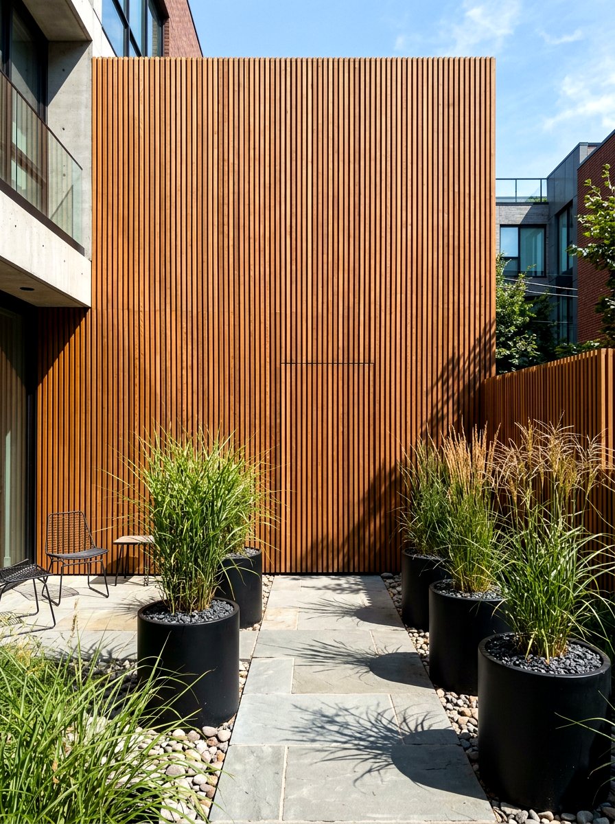 Vertical Wood Slat Wall - 30 slatted privacy wall ideas