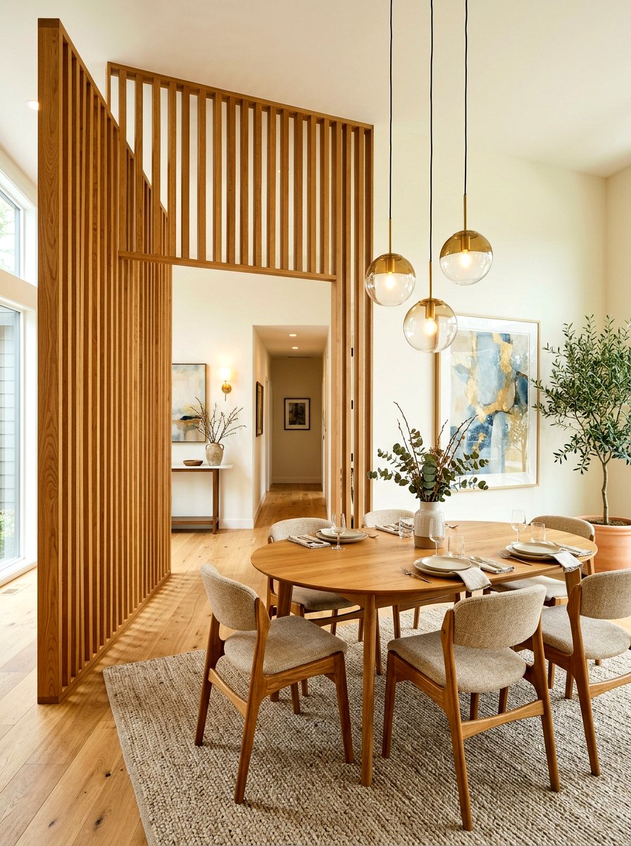 Vertical Wood Slats - 30 semi open floor plan ideas