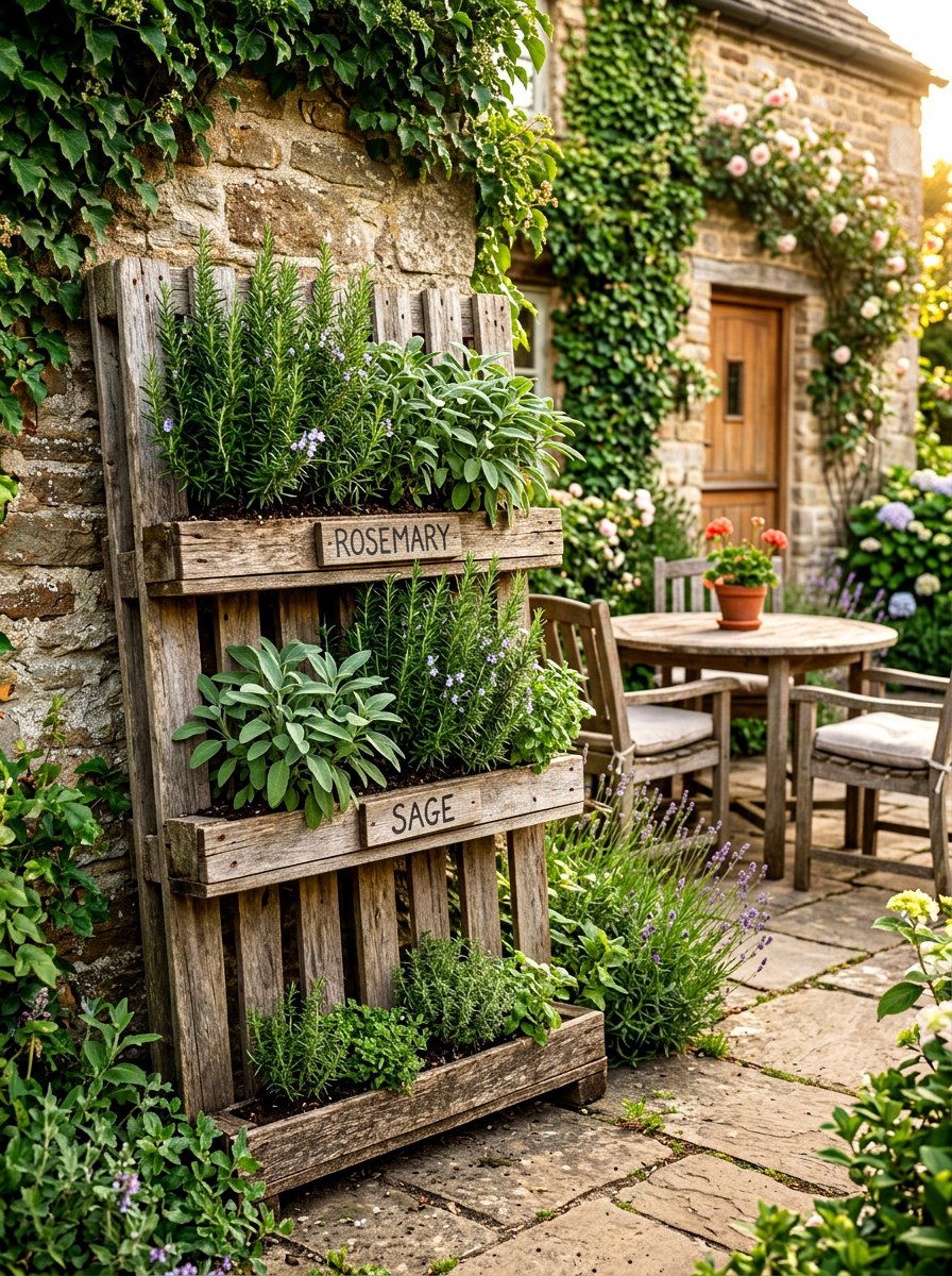 Vertical Wooden Pallet Garden - 30 hanging herb garden ideas