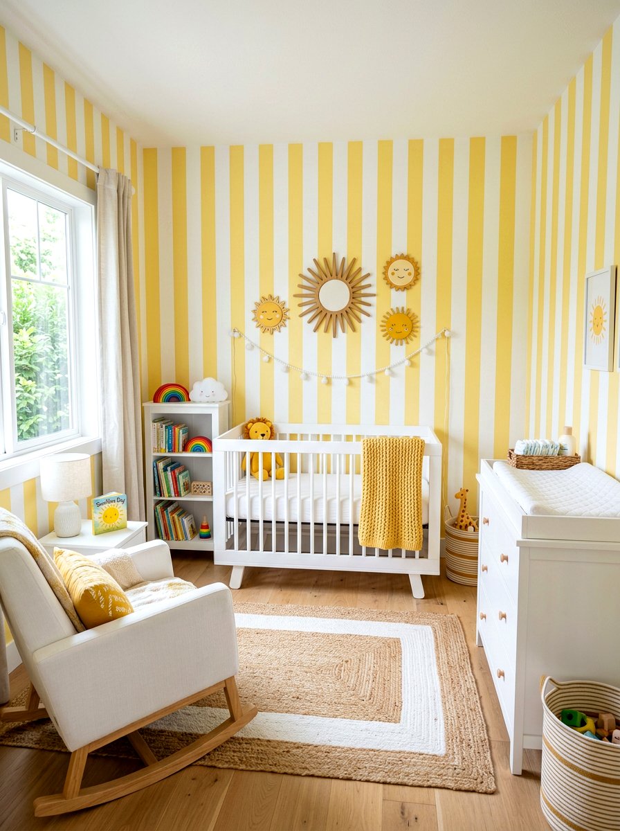 Vertical Yellow Stripe Nursery - 30 stripe nursery wallpaper ideas