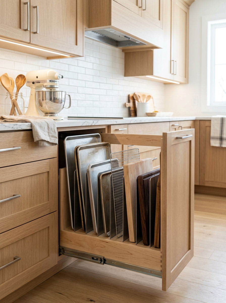 Vertical baking sheet storage - 30 vertical drawer storage ideas