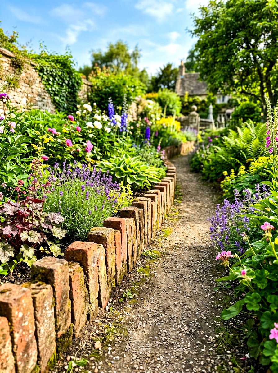 Vertical brick garden edging - 30 paver garden border ideas