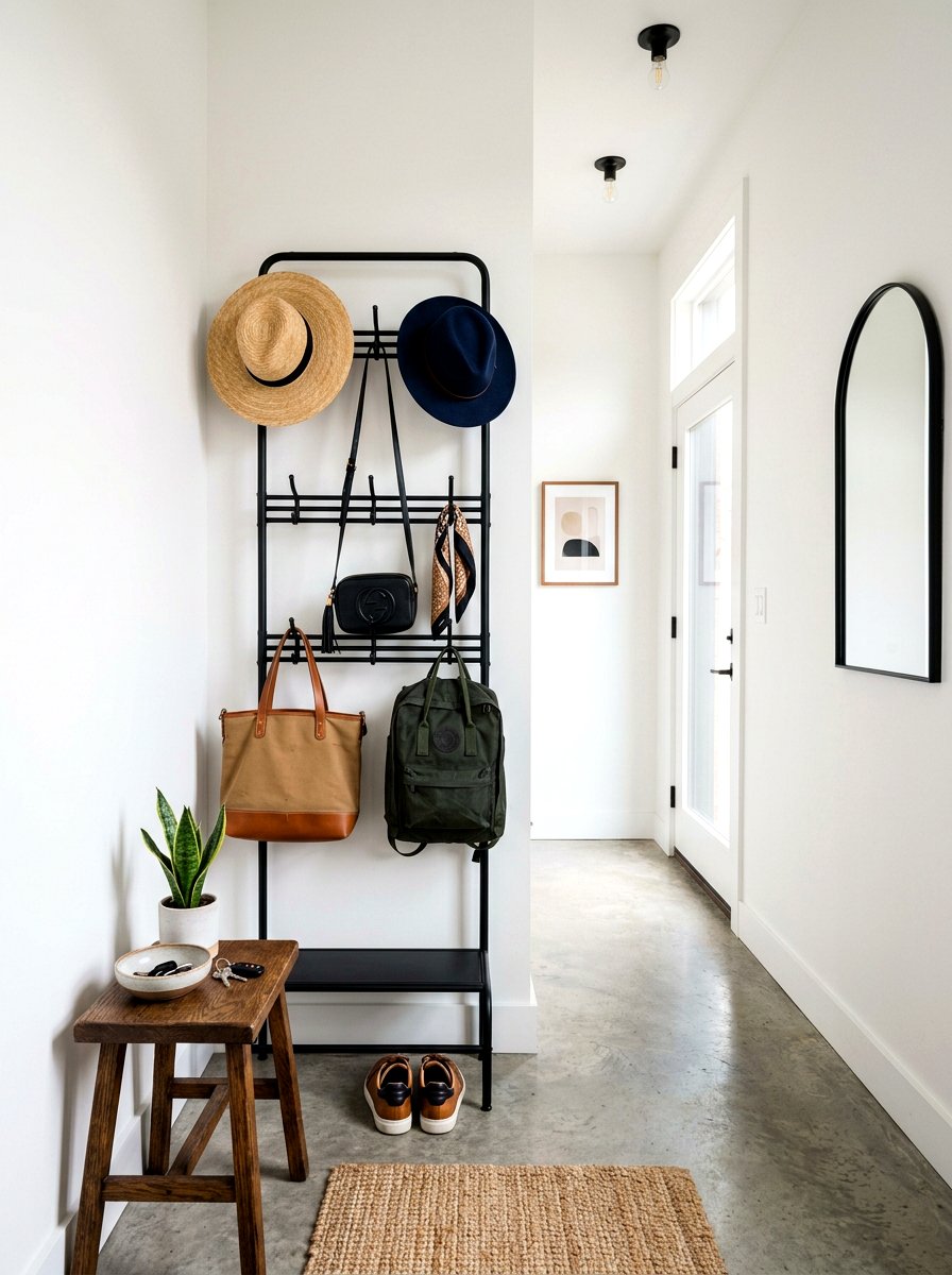 Vertical coat rack for small space - 30 narrow rental hallway ideas