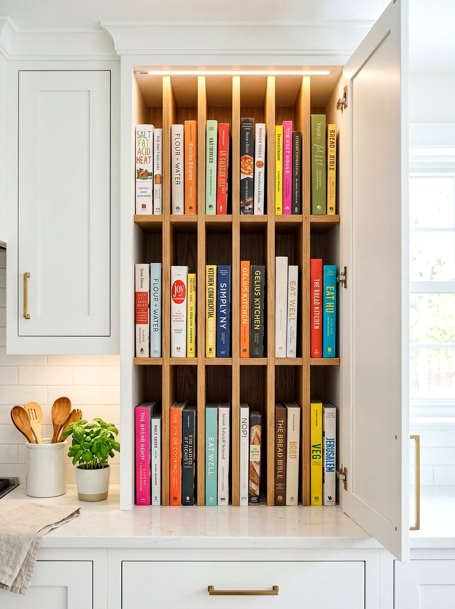 Vertical cookbook divider - 30 cookbook shelf kitchen ideas