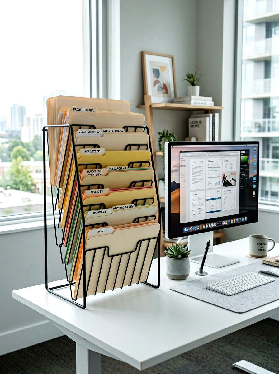 Vertical file organizer - 30 paper clutter organization ideas