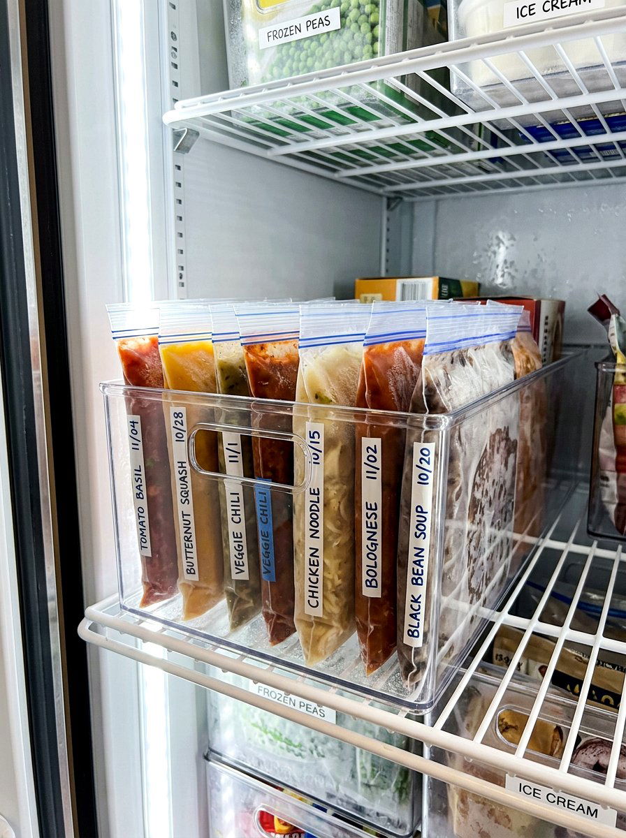 Vertical freezer organization bag filing - 30 freezer organization ideas