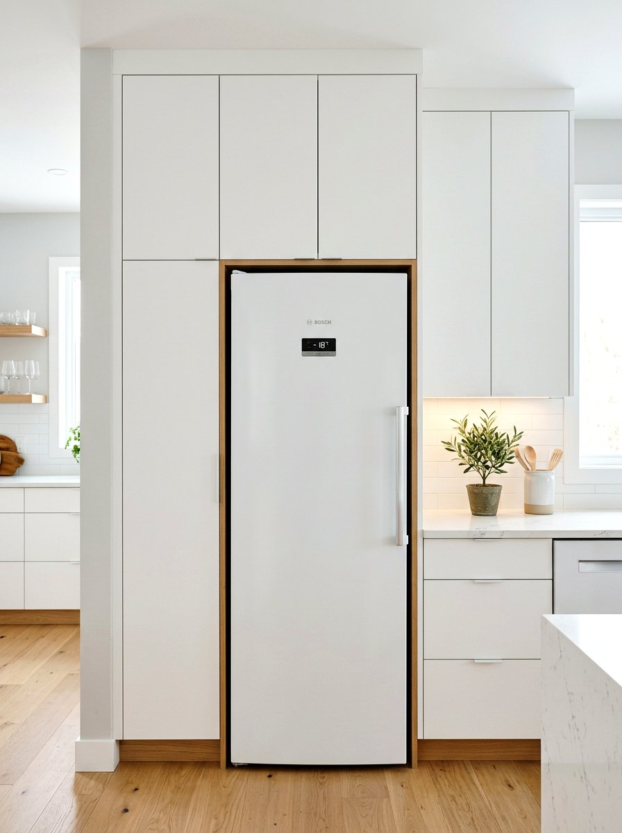 Vertical freezer with overhead cabinets - 30 garage freezer corner ideas