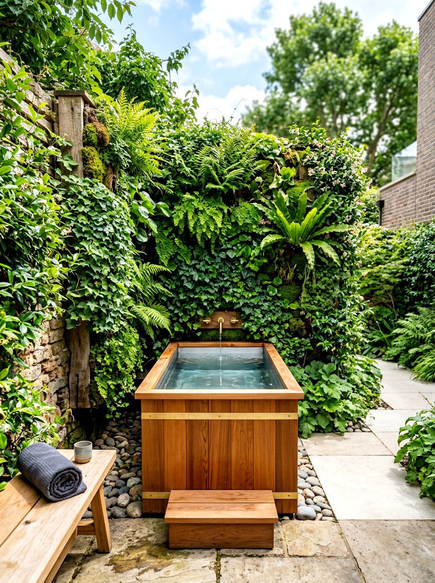 Vertical garden cold plunge - 30 cold plunge backyard ideas