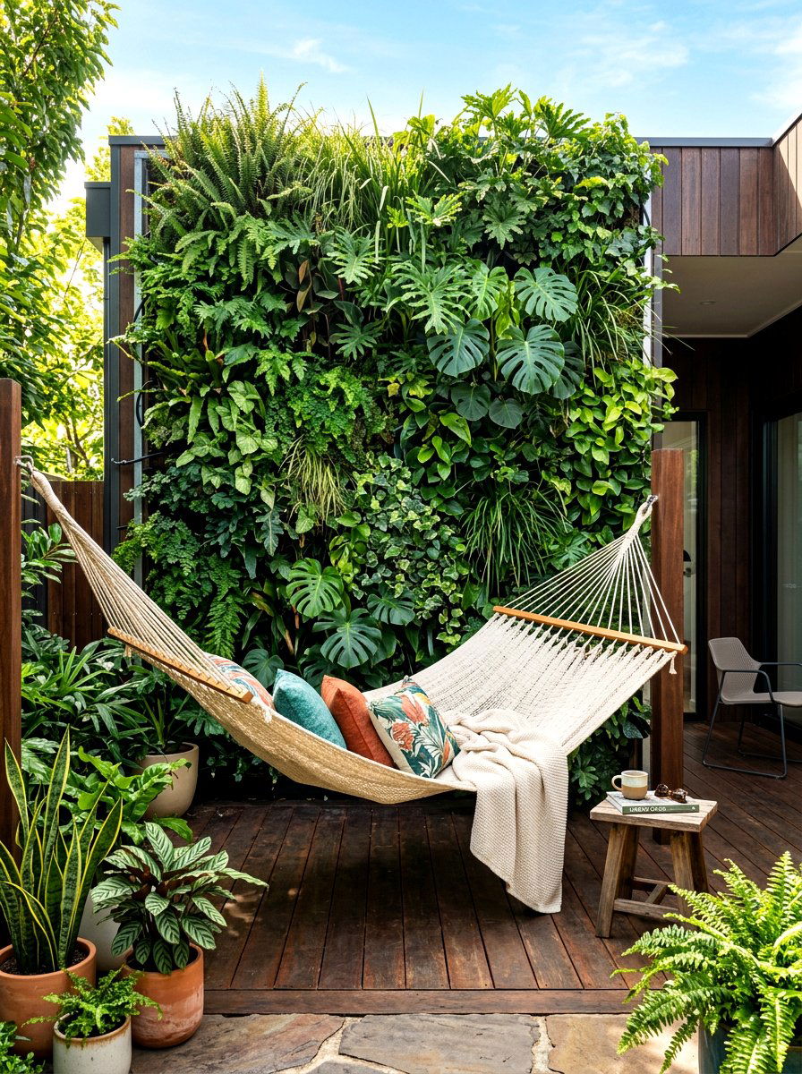 Vertical garden hammock setup - 30 hammock garden corner ideas