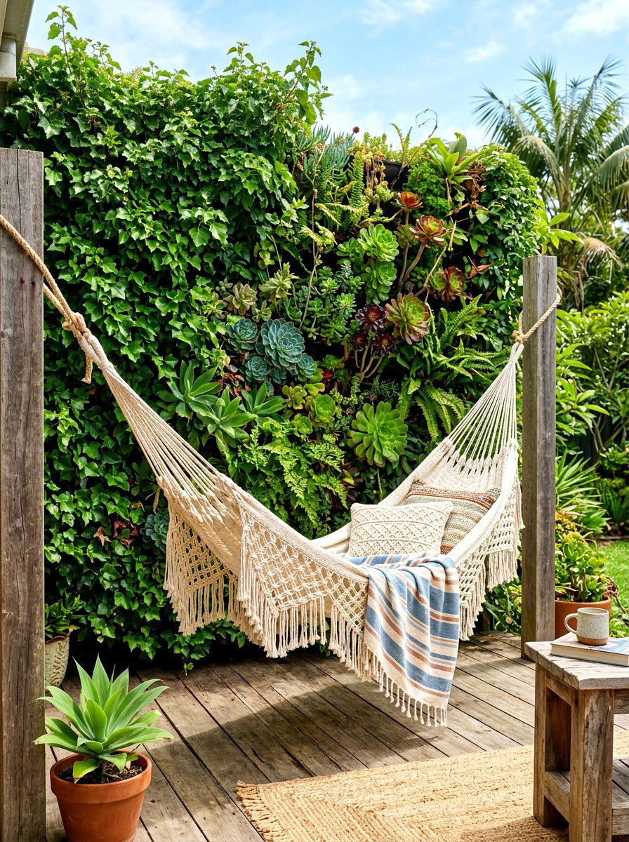 Vertical garden hammock - 30 hammock patio ideas