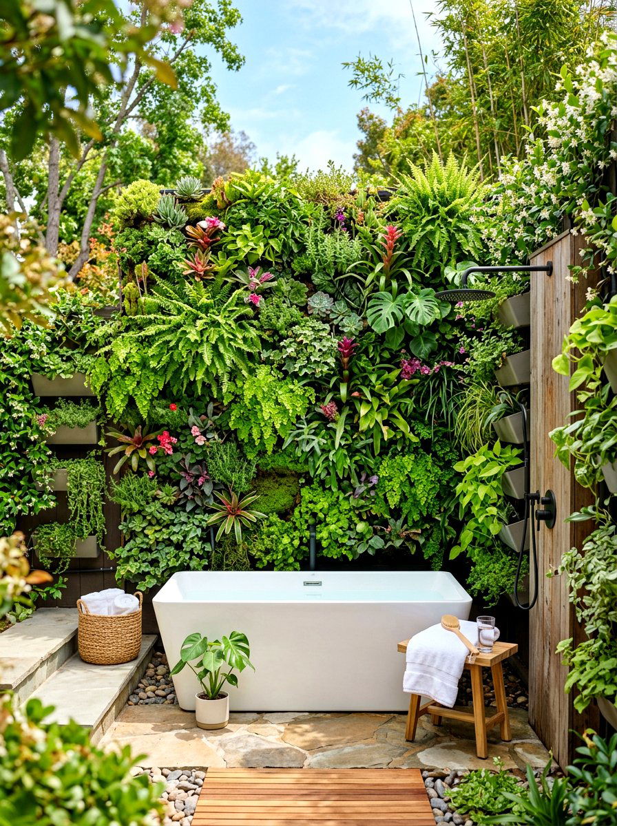 Vertical garden outdoor bath - 30 outdoor bath ideas