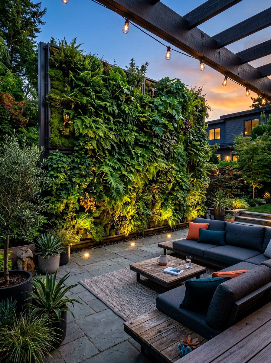 Vertical garden patio backdrop - 30 starlit patio hosting ideas
