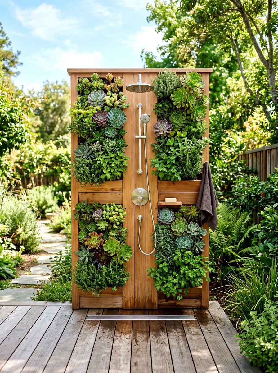 Vertical garden shower - 30 outdoor shower summer ideas
