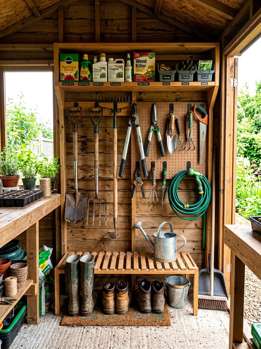 Vertical garden tool station - 30 garden tool wall ideas