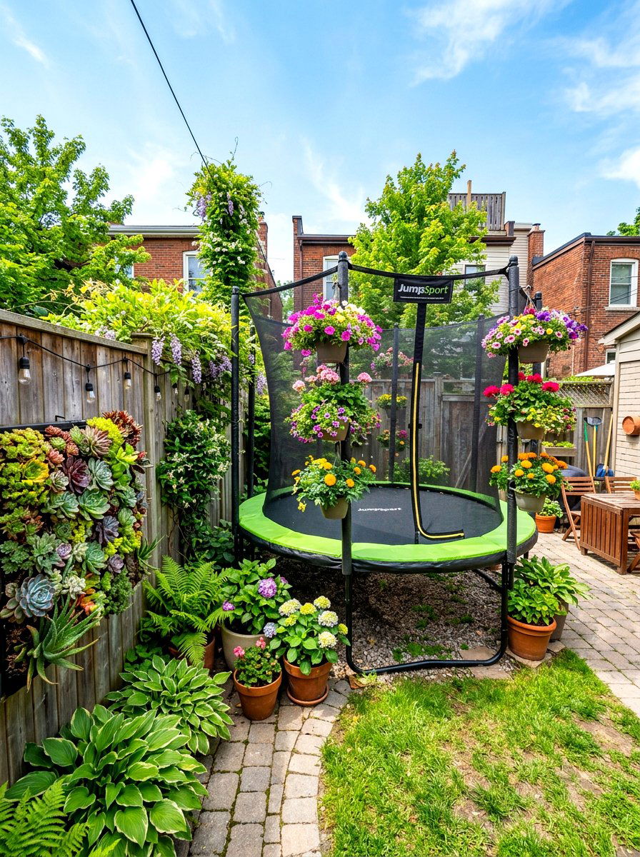 Vertical garden trampoline - 30 trampoline landscaping ideas