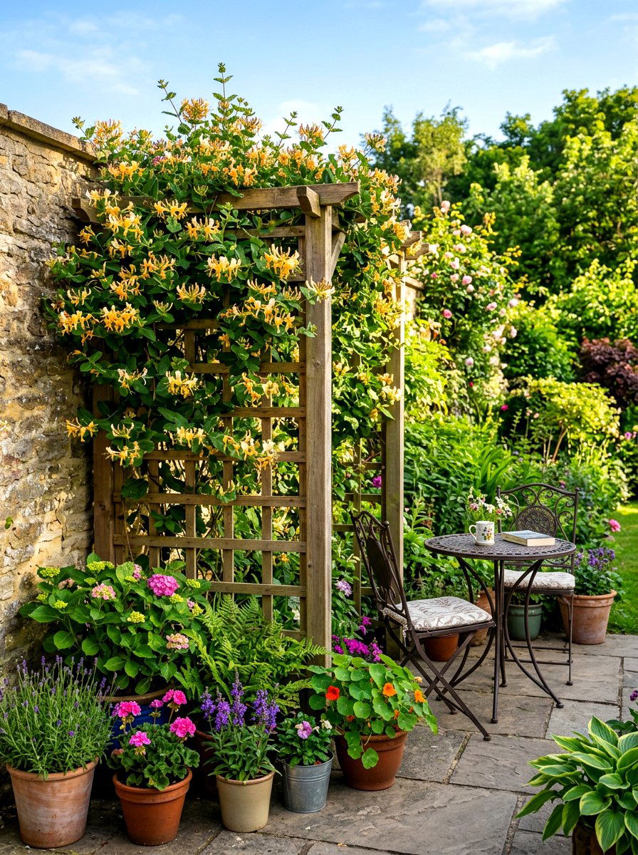Vertical garden trellis - 30 bird friendly backyard landscaping ideas