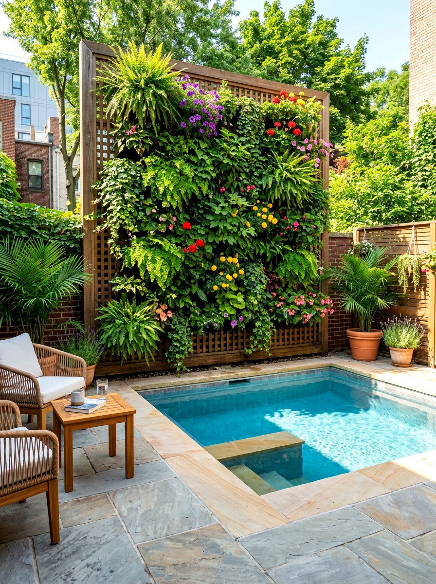 Vertical garden wall - 30 small poolside patio ideas